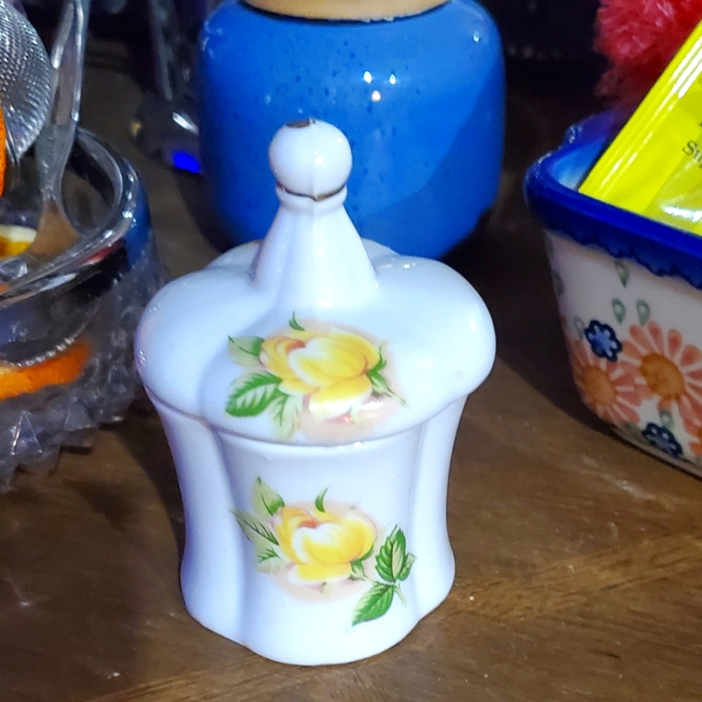 Vintage Hand painted Porcelain Yellow Rose Trinket box